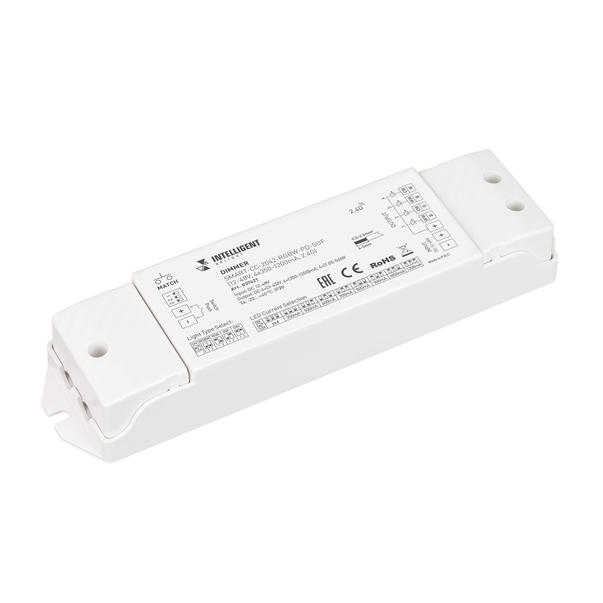 INTELLIGENT ARLIGHT Диммер SMART-CC-2042-RGBW-PD-SUF (12-48V, 4x350-1200mA, 2.4G) (IARL, Контроллер)