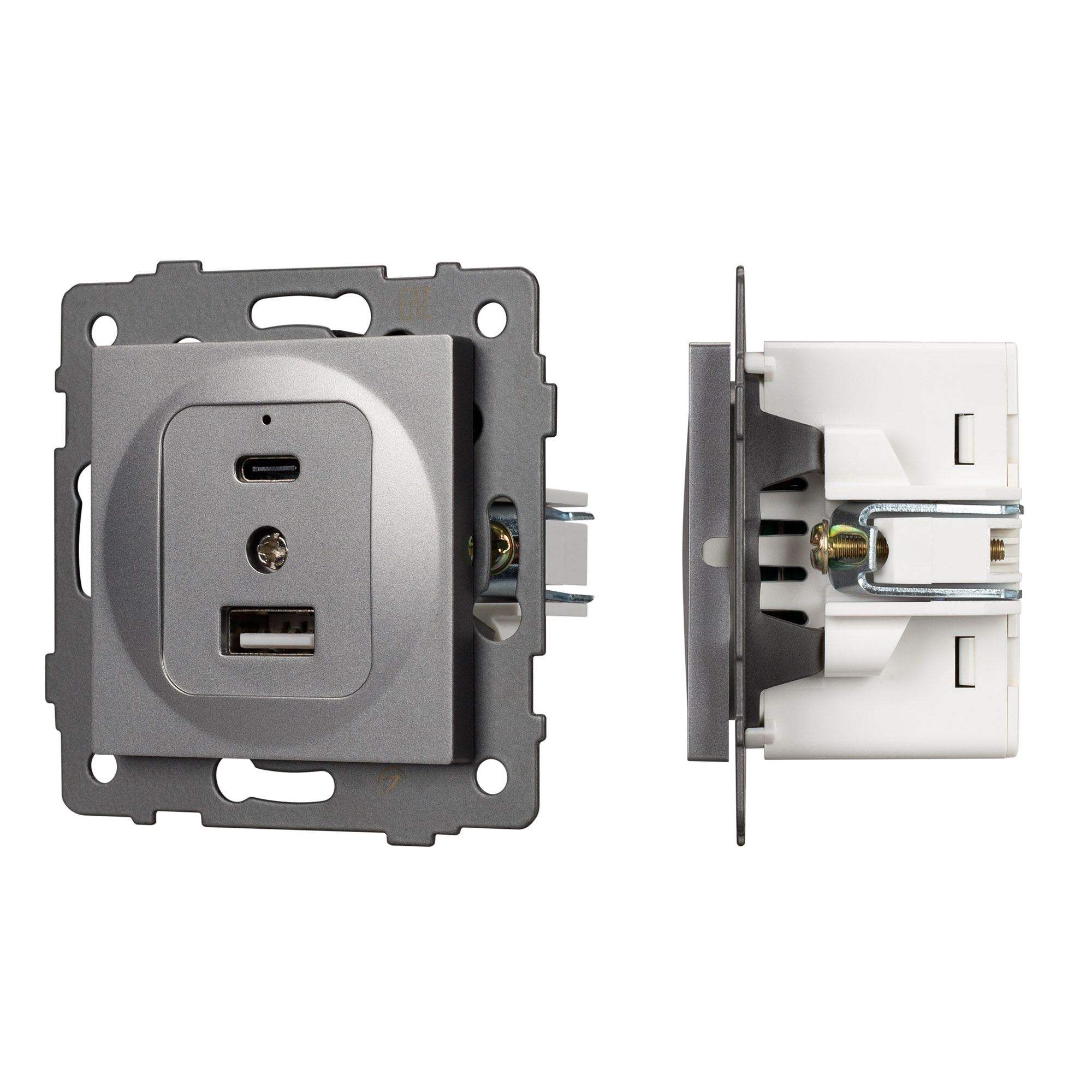 Механизм USB розетки SCT-MUAC-PL-GR-V (5V, 3A, QC4) (Arlight, -)