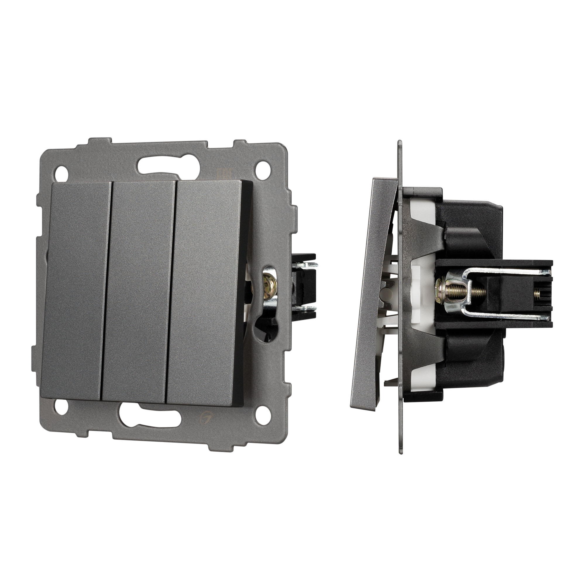 Механизм выключателя трехклавишный непроходной SWT-MK03-PL-GR-V (250V, 10A) (Arlight, -)