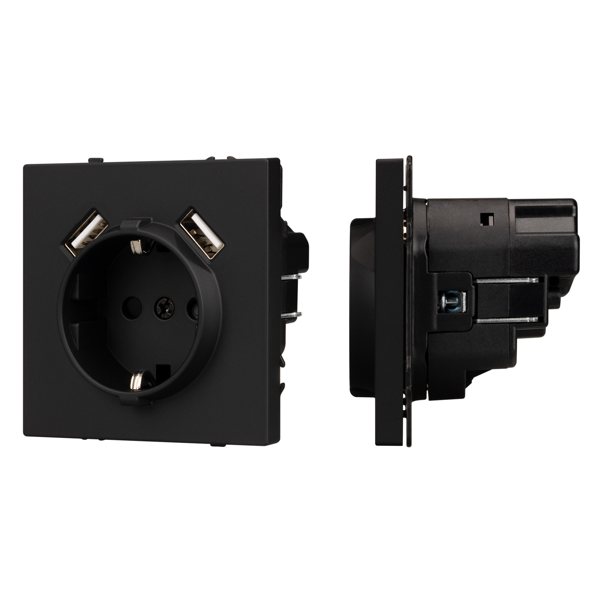 ARL NOBE Розетка зк со шторками с USB тип А+А софт-тач черный оникс SCT-MUAA-SFPL-BK (250V, 16A) (Arlight, -)