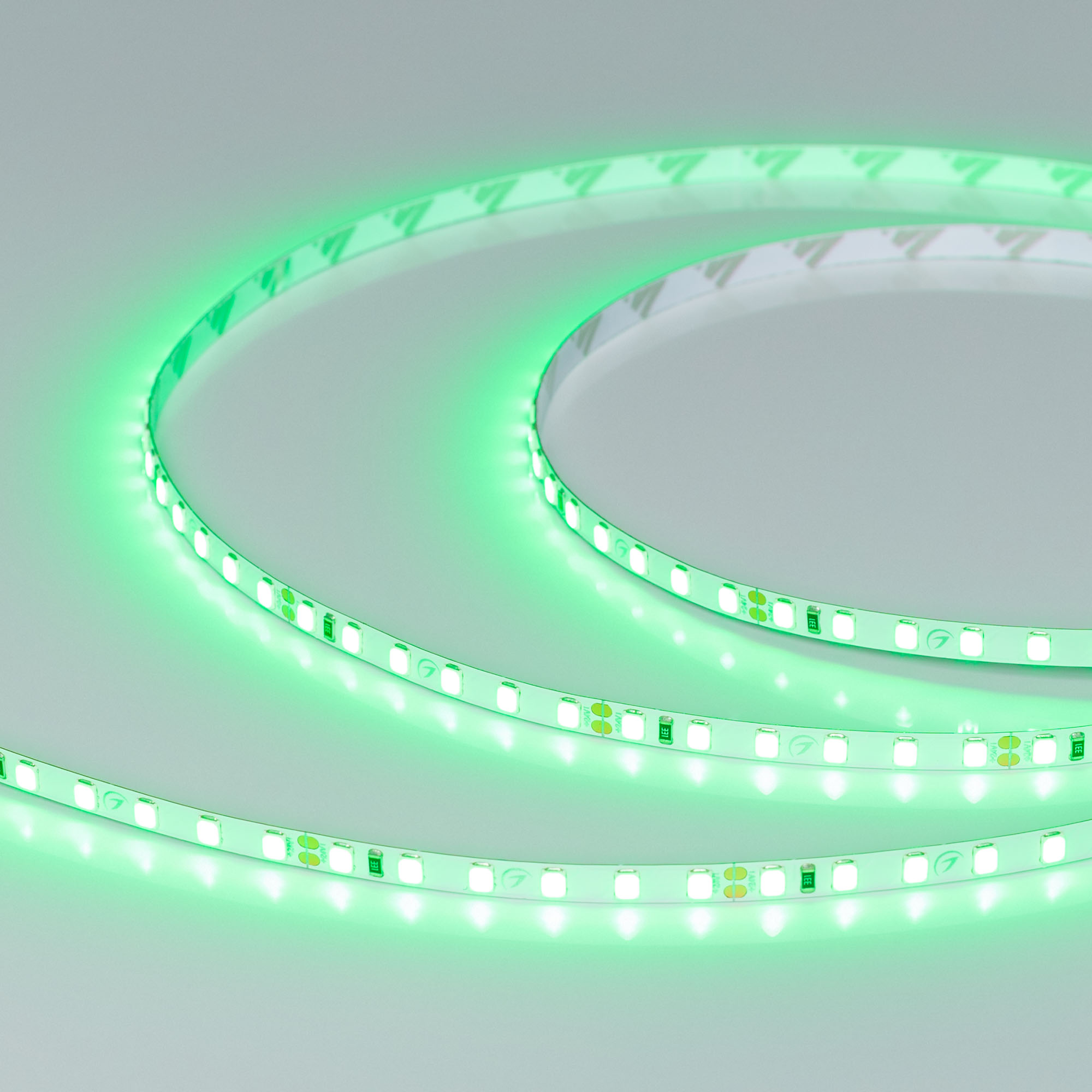 Светодиодная лента RT-A120-5mm 24V Green (9.6 W/m, IP20, 2835, 5m) (Arlight, узкая)