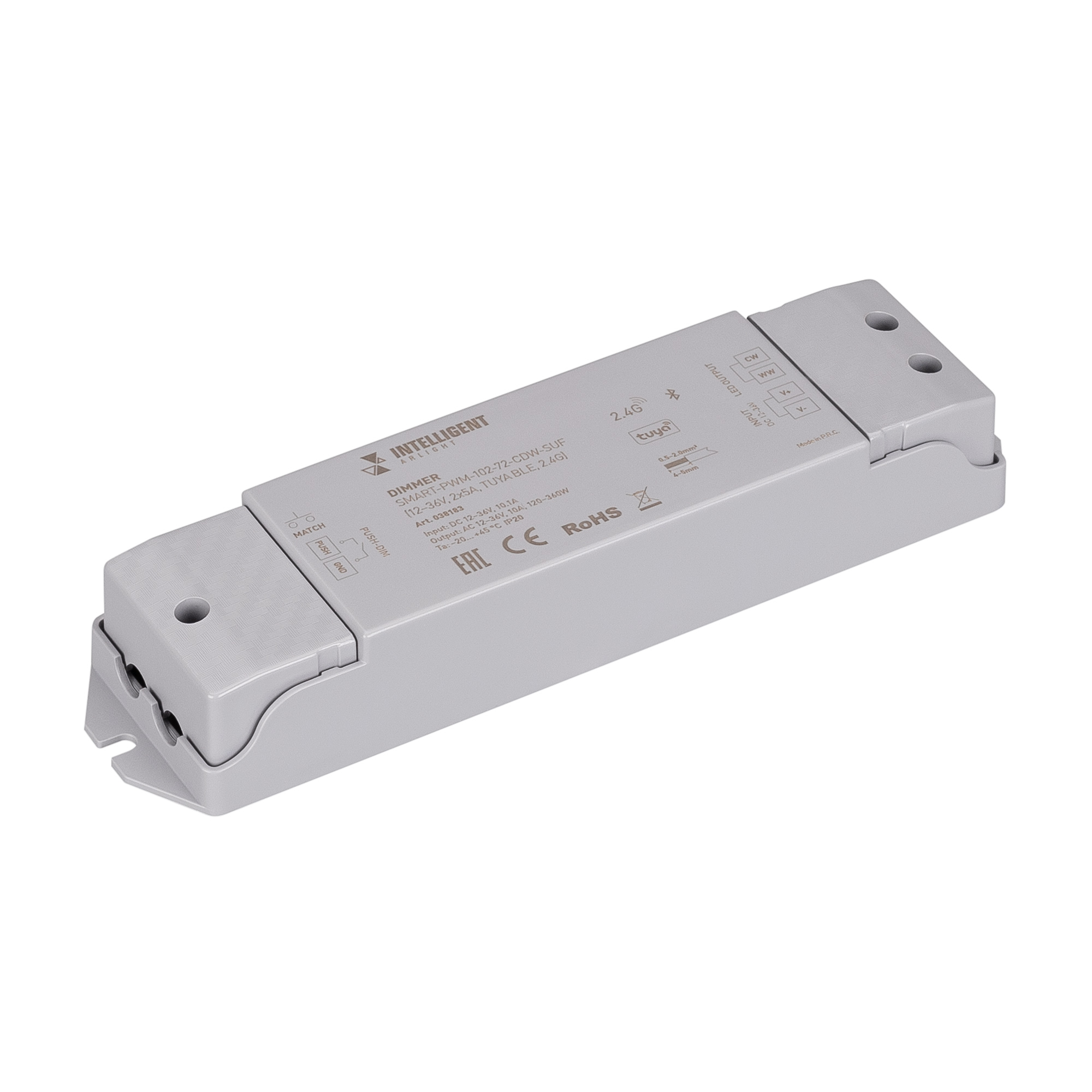INTELLIGENT ARLIGHT Диммер SMART-PWM-102-72-CDW-SUF (12-36V, 2x5A, TUYA BLE, 2.4G) (IARL, Контроллер)