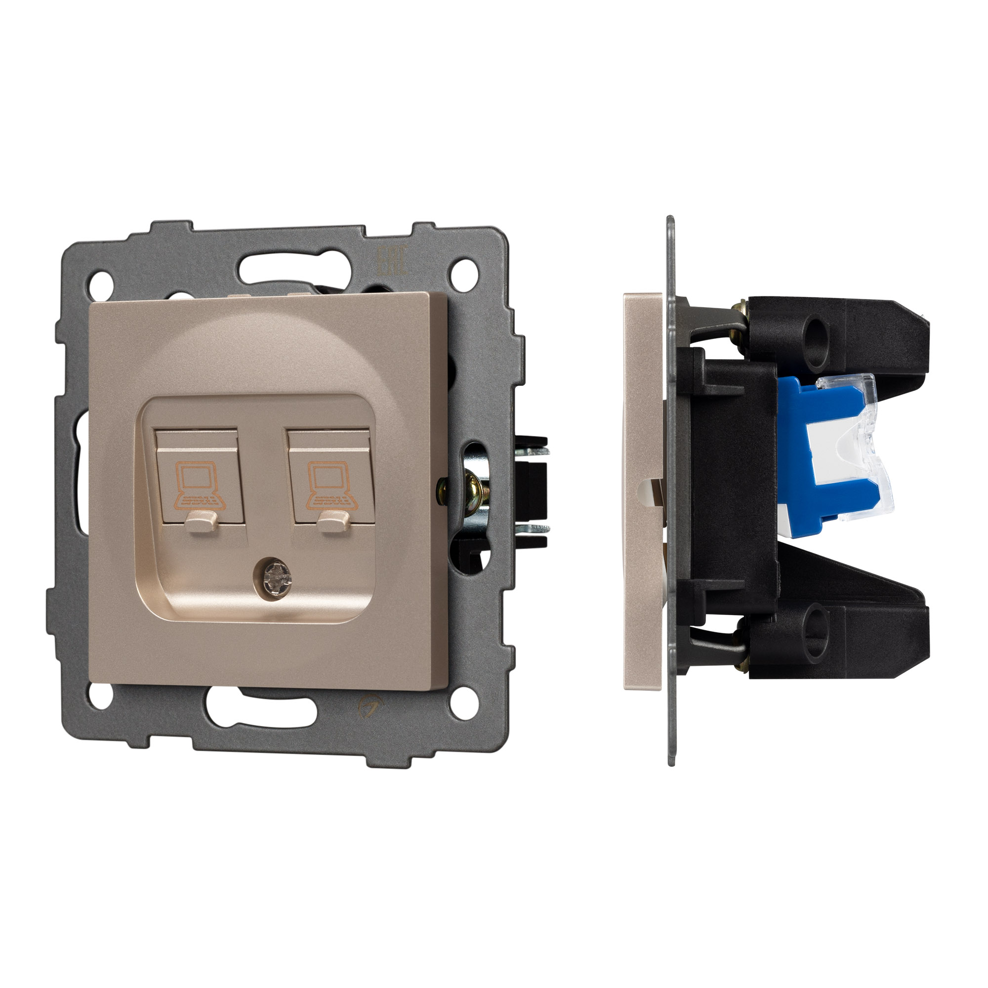 Механизм компьютерной розетки двойной SCT-MPC2-PL-GD-V (RJ-45, CAT6) (Arlight, -)