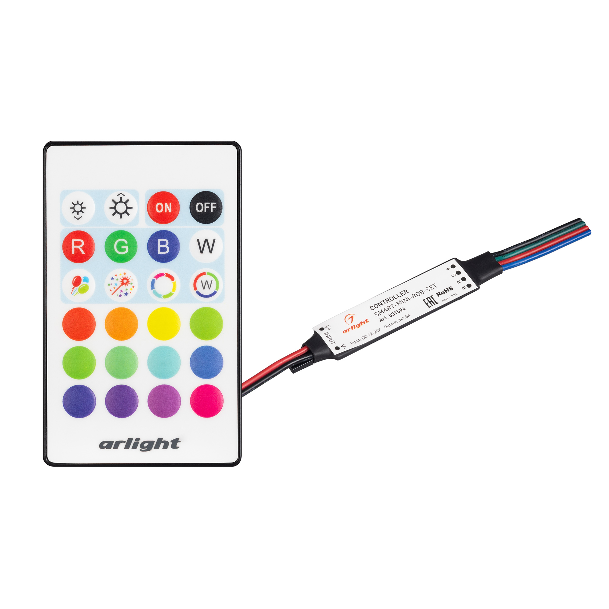 Контроллер SMART-MINI-RGB-SET (12-24V, 3x1.5A, ПДУ 24кн, IR) (Arlight, IP20 Пластик, 5 лет)