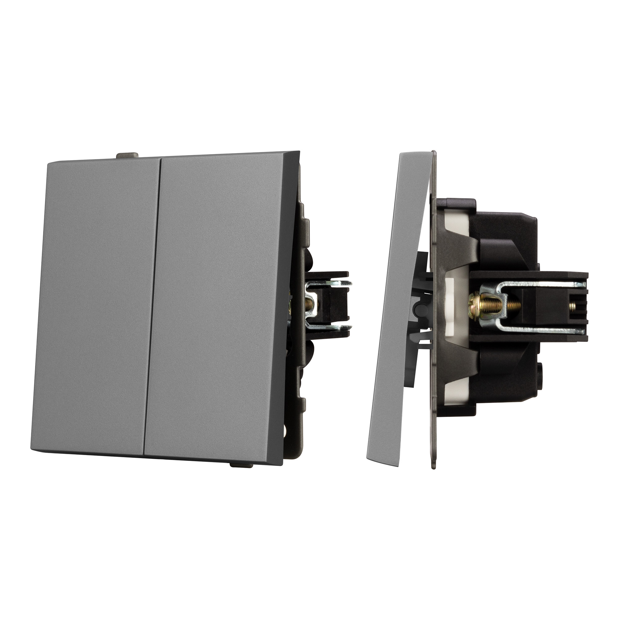 Механизм выключателя двухклавишный непроходной SWT-TENDO-MK02-PL-GR (230V, 10A) (Arlight, Графитовый)