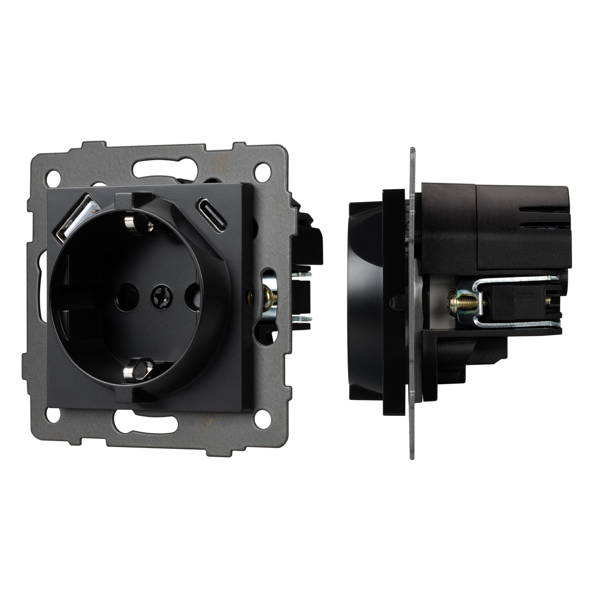 Механизм розетки с USB зарядкой SCT-MUAC-PL-BK-V (250V, 16A) (Arlight, -)