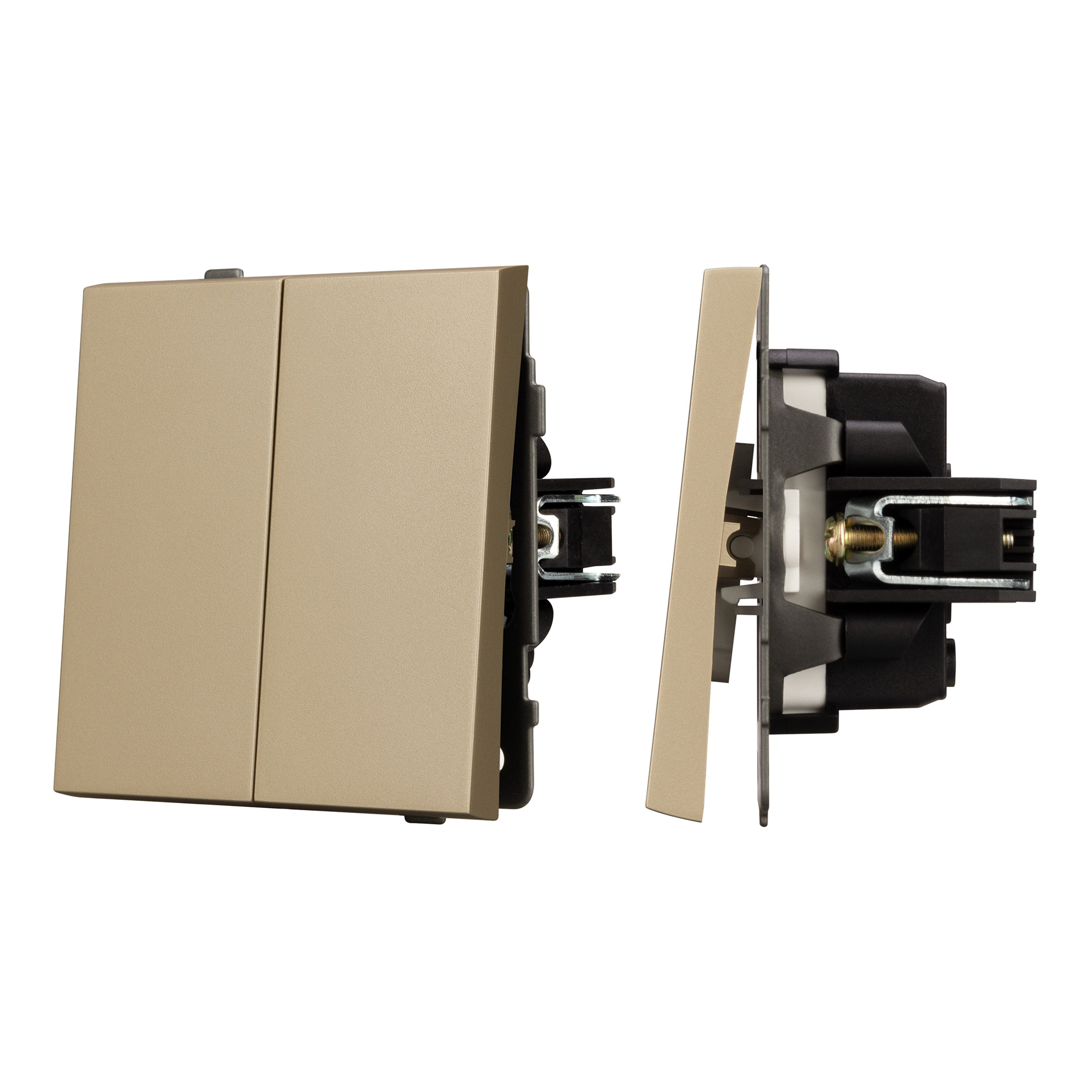 Механизм выключателя двухклавишный непроходной SWT-TENDO-MK02-SFPL-GD (230V, 10A) (Arlight, Матовый песочный)