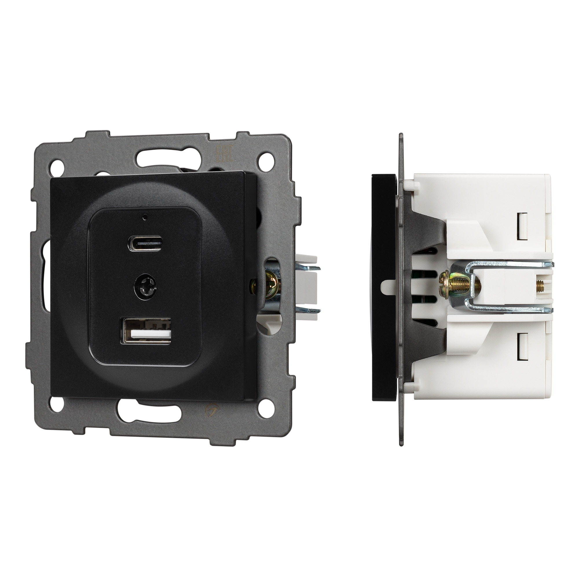Механизм USB розетки SCT-MUAC-PL-BK-V (5V, 3A, QC4) (Arlight, -)