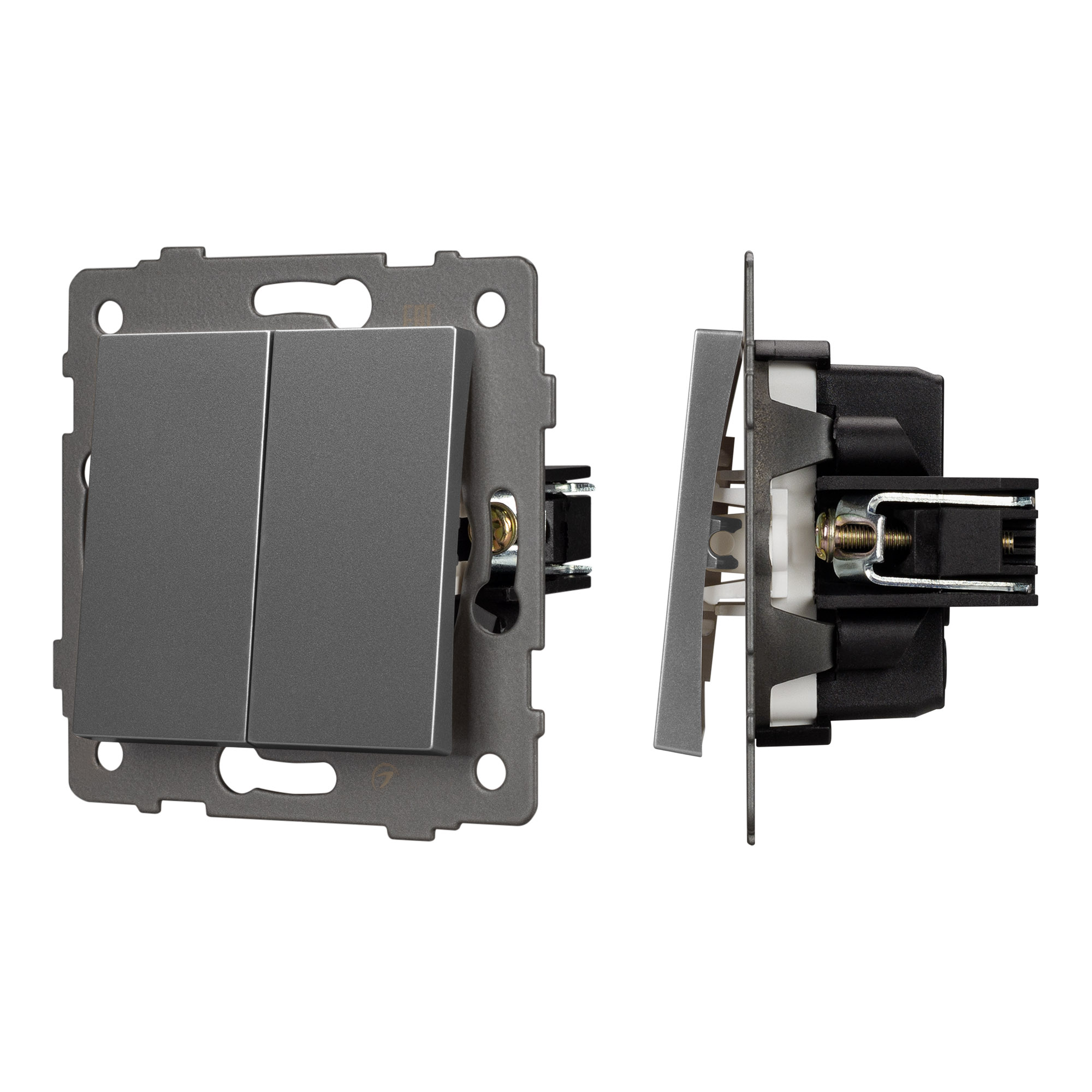 Механизм выключателя двухклавишный непроходной SWT-MK02-PL-GR-V (250V, 10A) (Arlight, -)