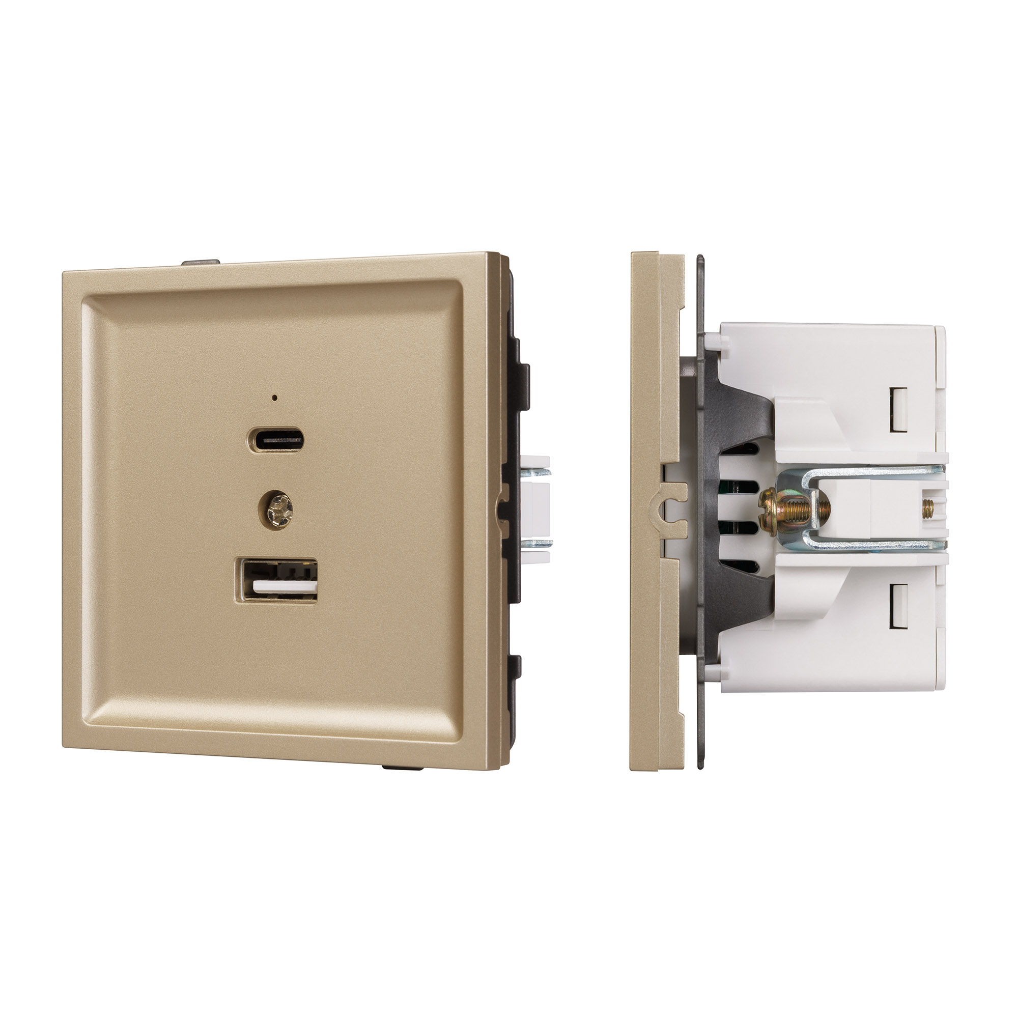 Механизм USB розетки SCT-TENDO-MUAC-SFPL-GD (5V, 3A, QC3) (Arlight, Матовый песочный)