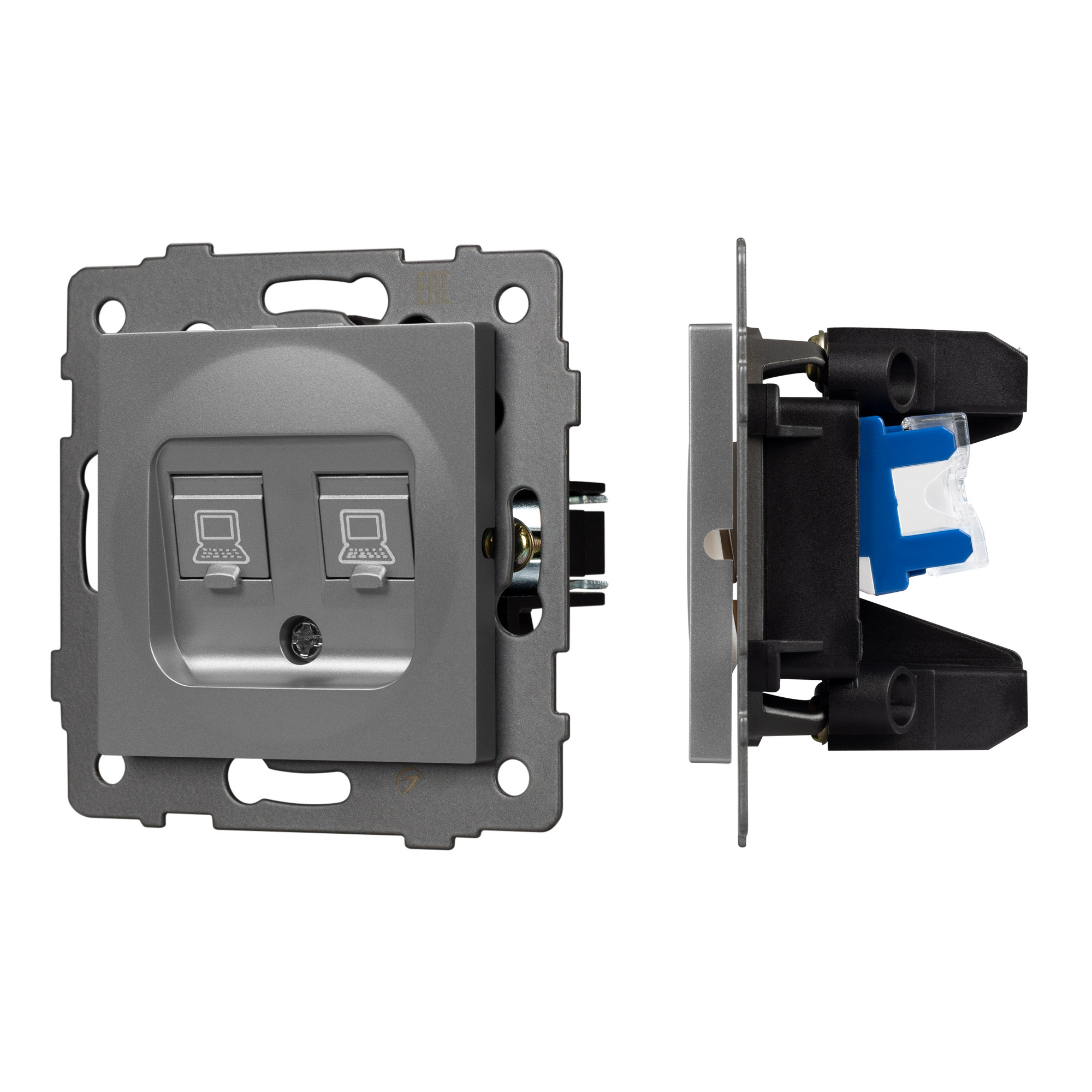 Механизм компьютерной розетки двойной SCT-MPC2-PL-GR-V (RJ-45, CAT6) (Arlight, -)