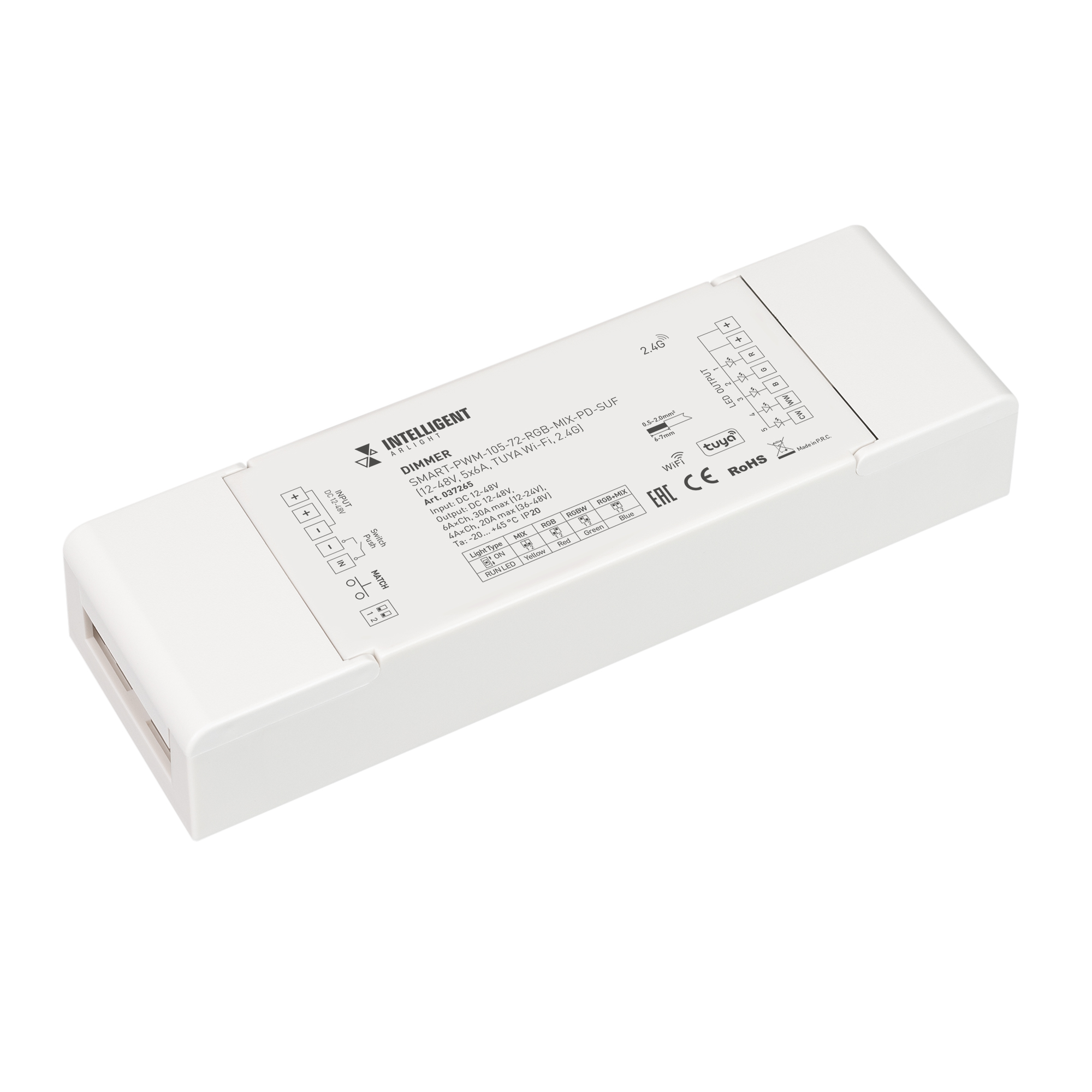 INTELLIGENT ARLIGHT Диммер SMART-PWM-105-72-RGB-MIX-PD-SUF (12-48V, 5x6A, TUYA Wi-Fi, 2.4G) (IARL, Контроллер)