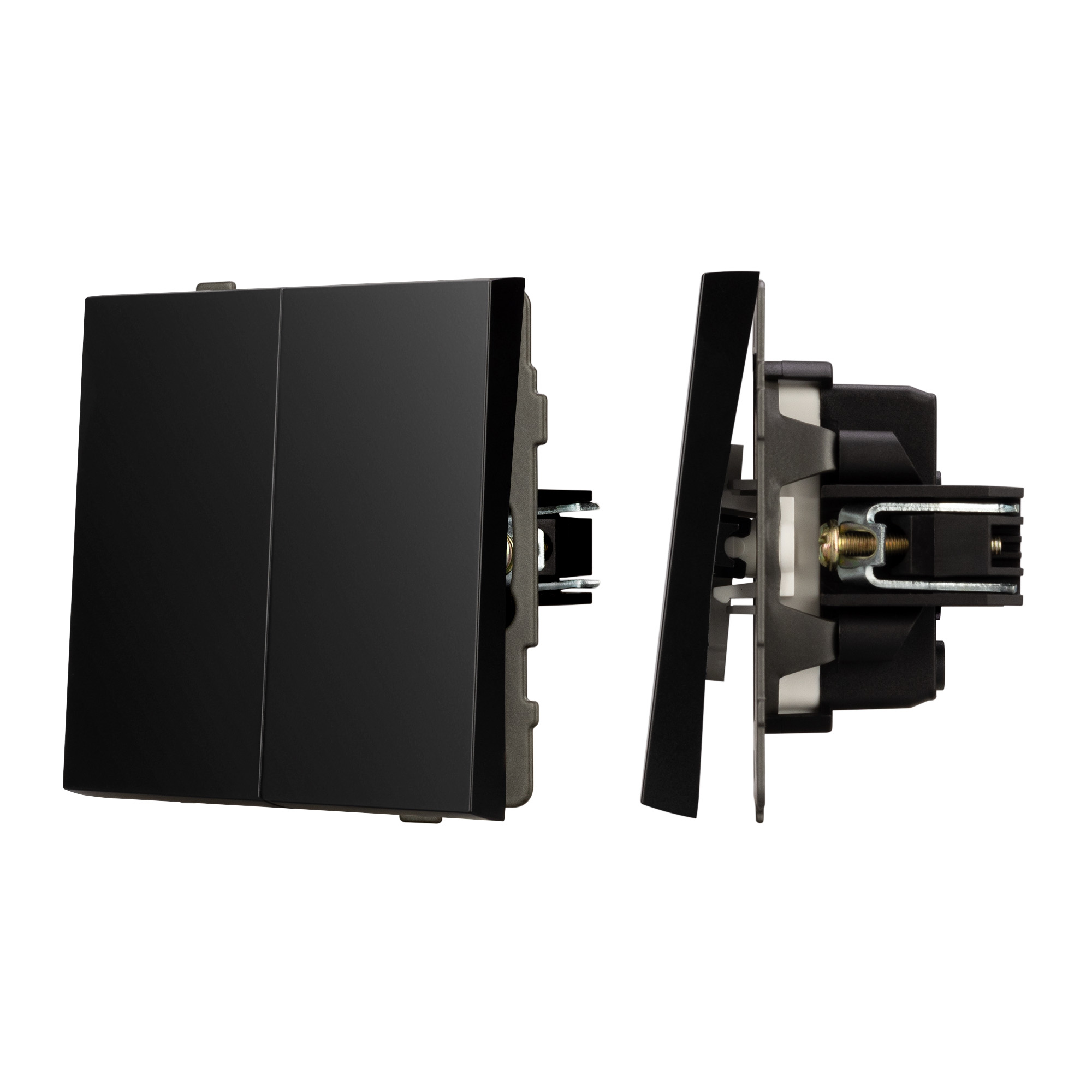 Механизм выключателя двухклавишный непроходной SWT-TENDO-MK02-PL-BK (230V, 10A) (Arlight, Черный)