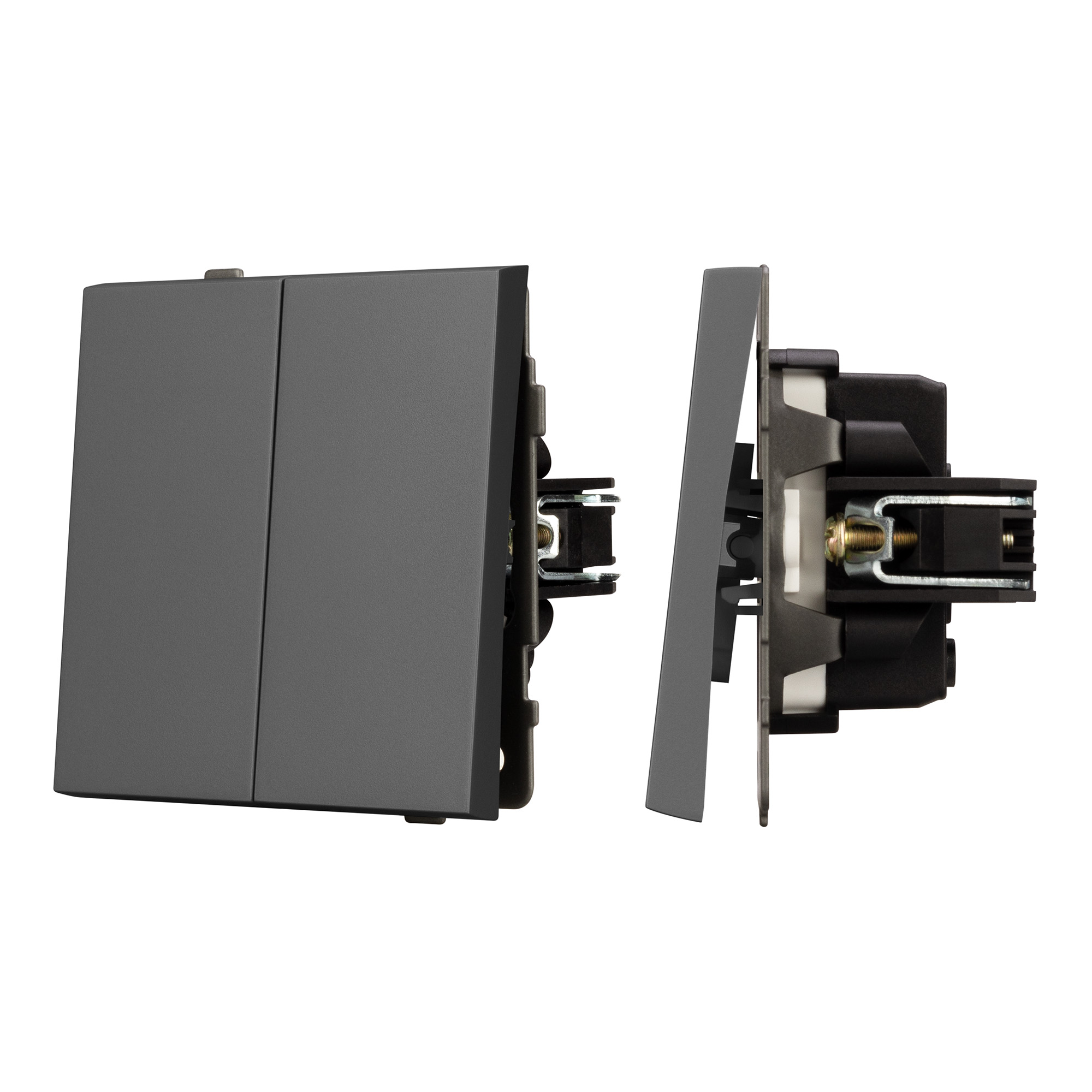 Механизм выключателя двухклавишный непроходной SWT-TENDO-MK02-SFPL-GR (230V, 10A) (Arlight, Матовый графитовый)