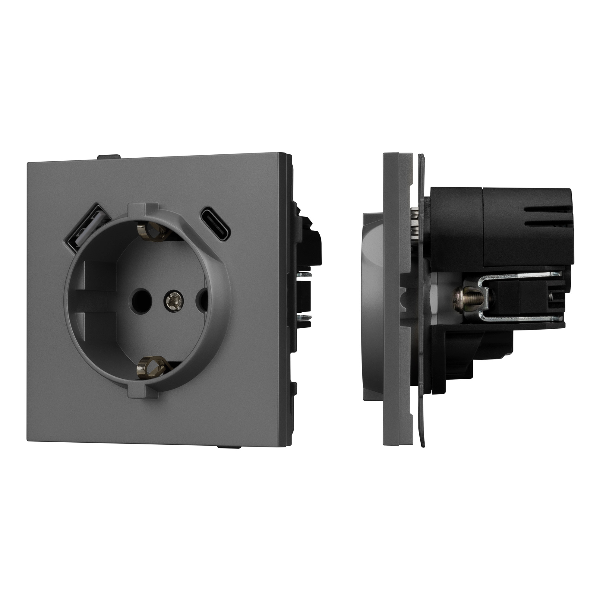 Механизм розетки с USB зарядкой SCT-TENDO-MUAC-SFPL-GR (230V, 16A) (Arlight, Матовый графитовый)