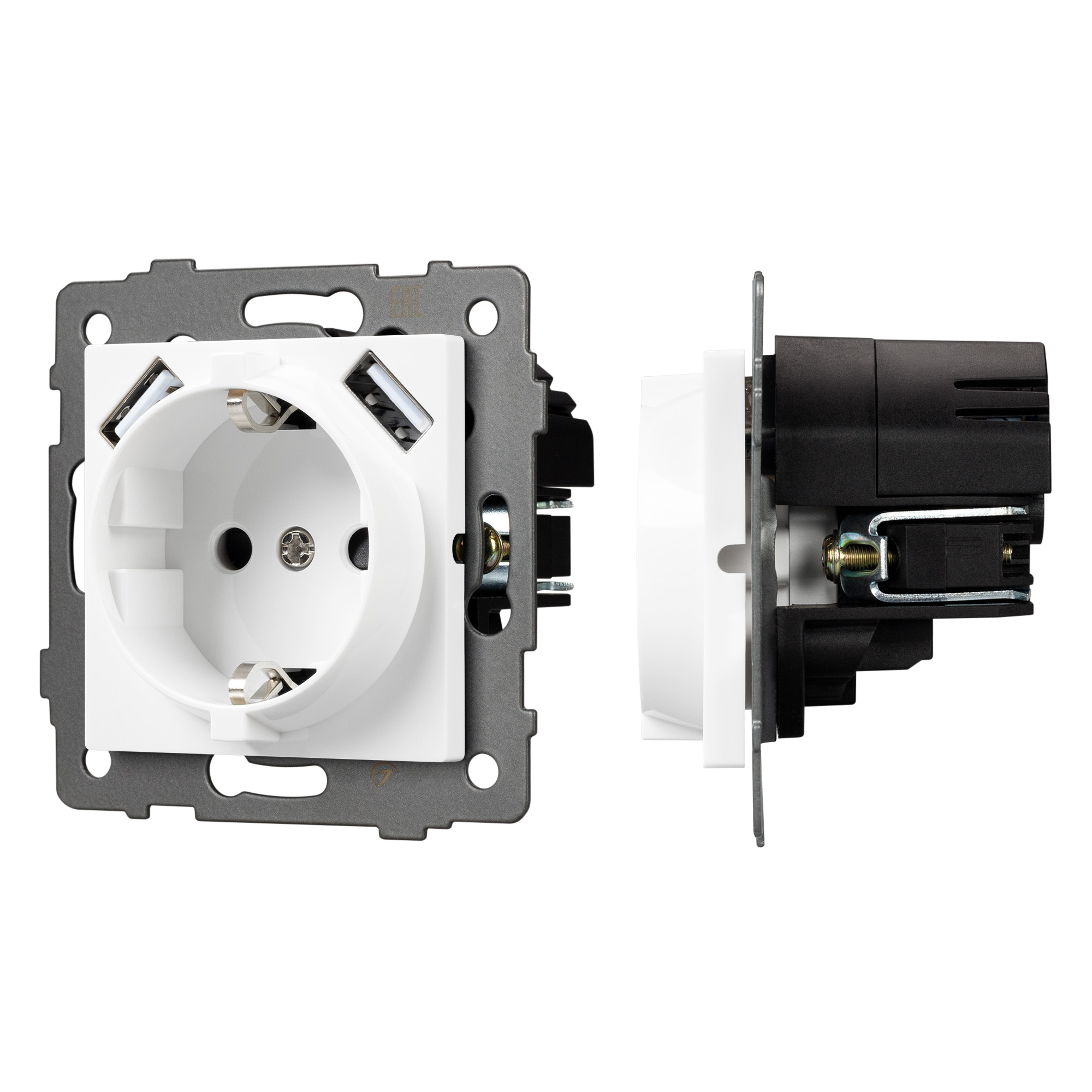 Механизм розетки с USB зарядкой SCT-MUAA-PL-WH-V (250V, 16A) (Arlight, -)