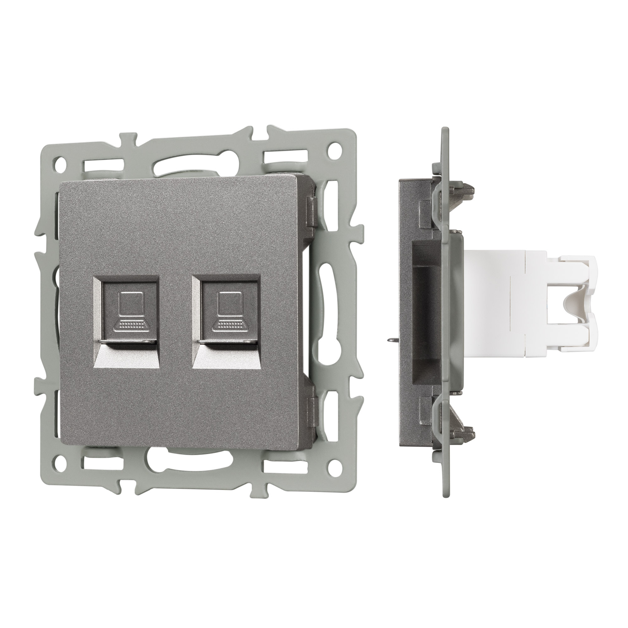 Механизм компьютерной розетки двойной SCT-MPC2-PL-GR (RJ-45, CAT6) (Arlight, -)