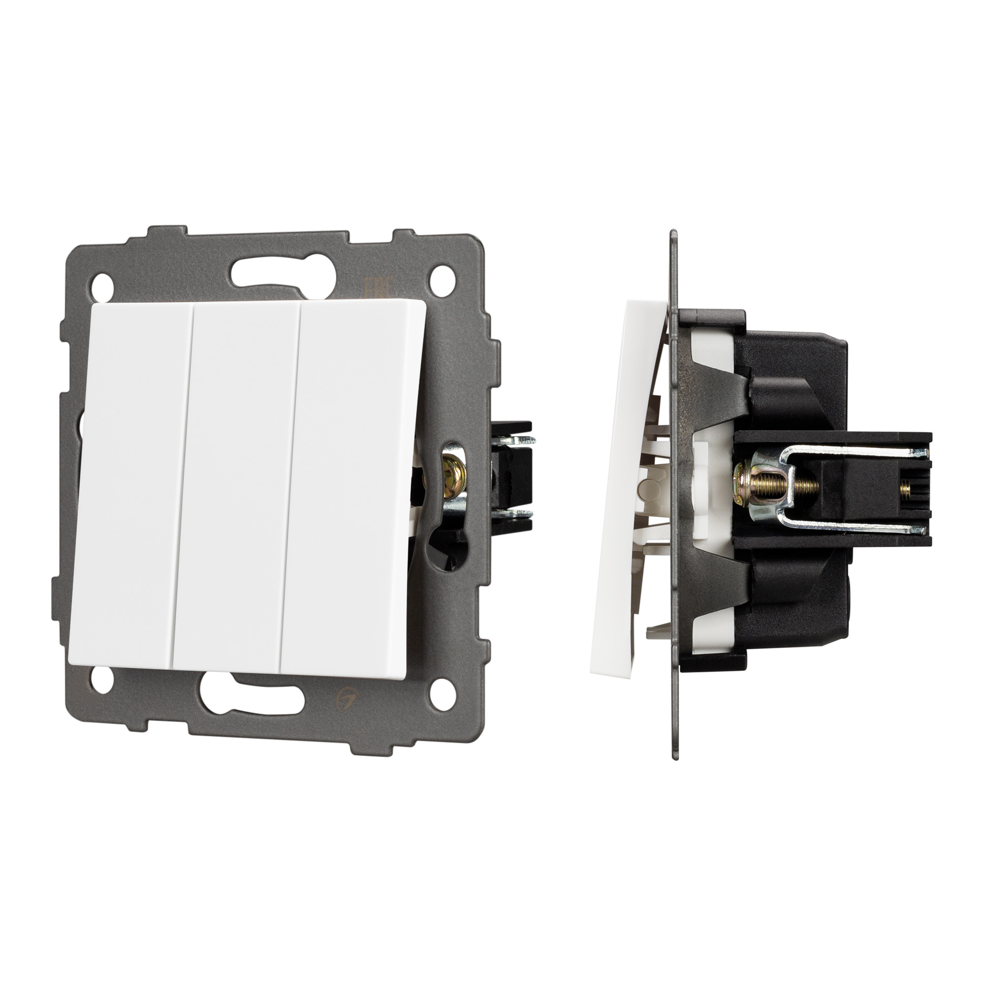 Механизм выключателя трехклавишный непроходной SWT-MK03-PL-WH-V (250V, 10A) (Arlight, -)