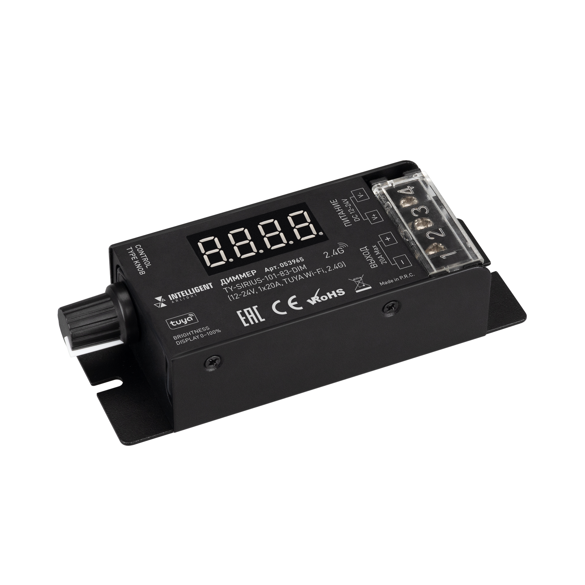 INTELLIGENT ARLIGHT Диммер TY-SIRIUS-101-83-DIM (12-24V, 1x20A, TUYA Wi-Fi, 2.4G) (IARL, IP20 Металл, 3 года)