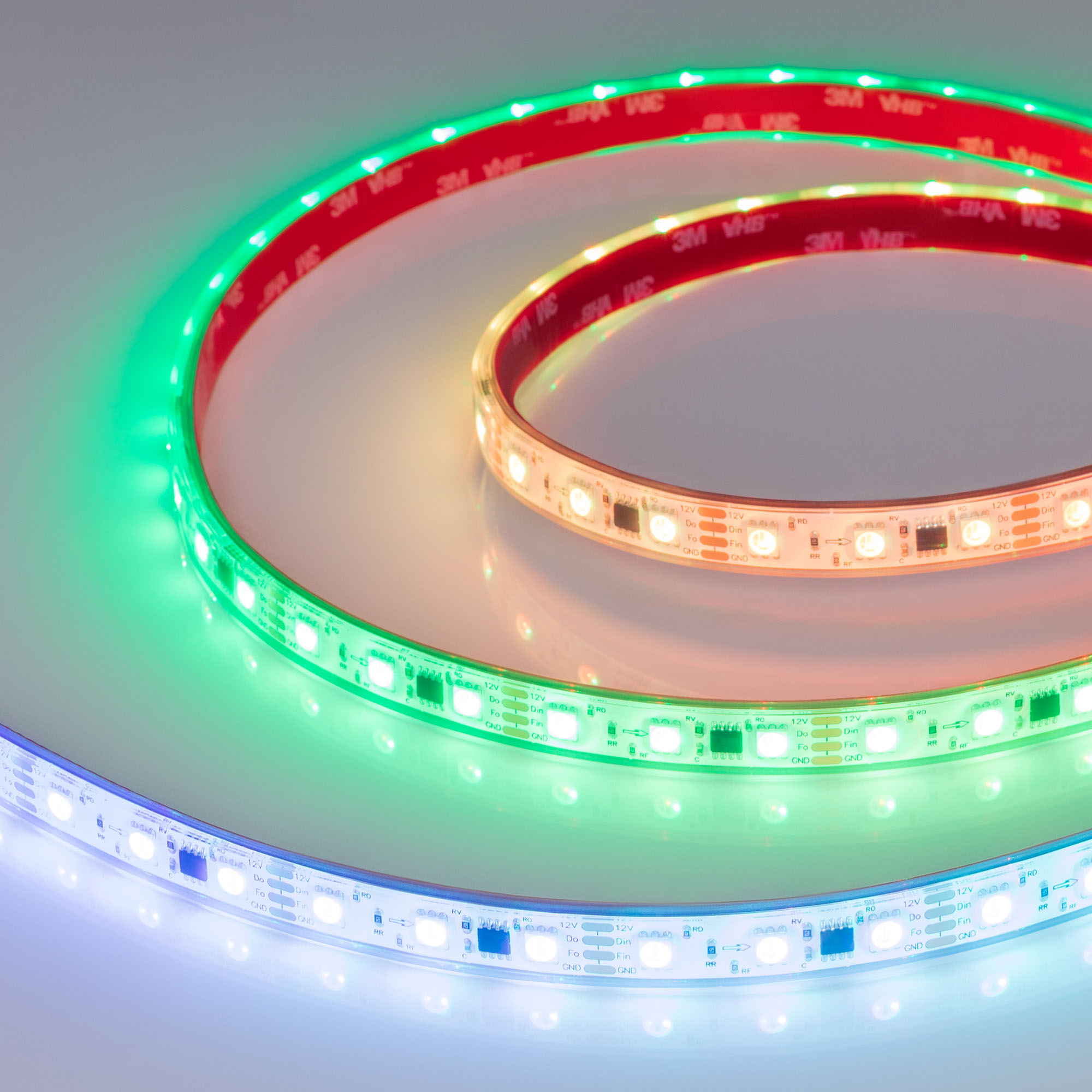 Светодиодная лента герметичная SPI-PS-B60-12mm 12V RGB-PX3-BPT (12 W/m, IP67, 5060, 5m) (Arlight, бегущий огонь)