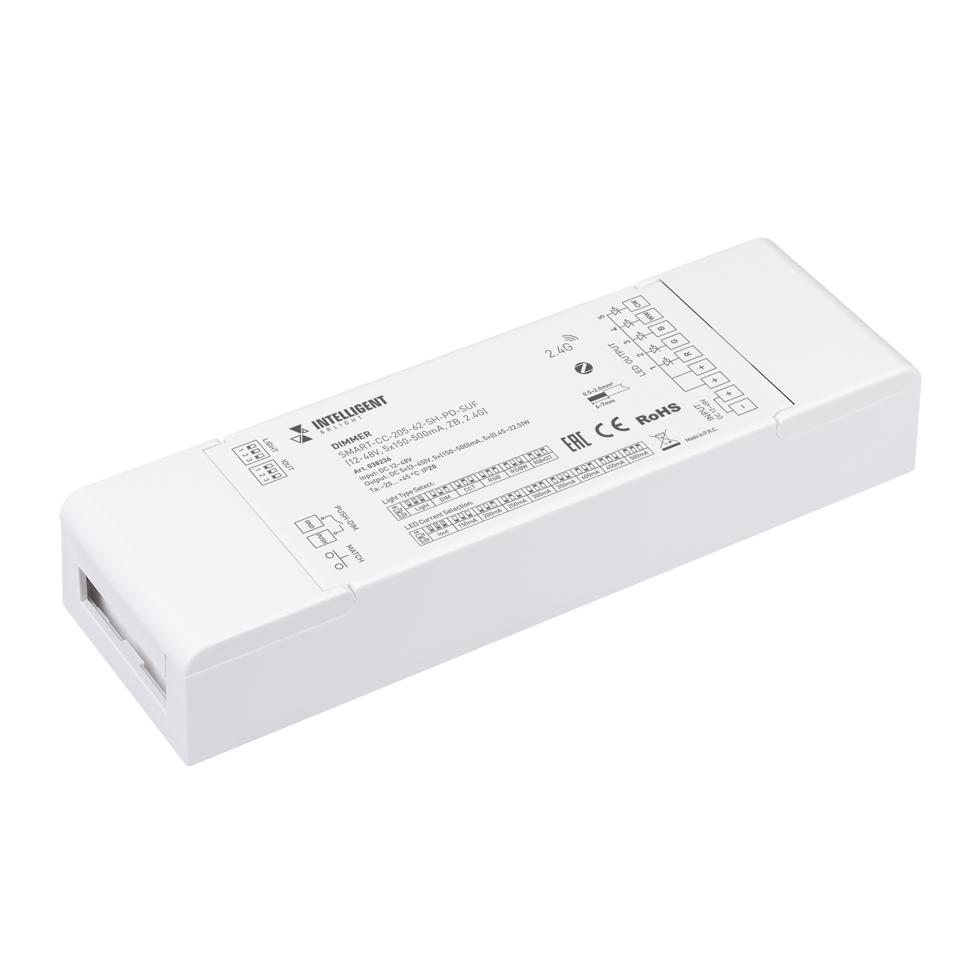 INTELLIGENT ARLIGHT Диммер SMART-CC-205-62-SH-PD-SUF (12-48V, 5x150-500mA, ZB, 2.4G) (IARL, Контроллер)
