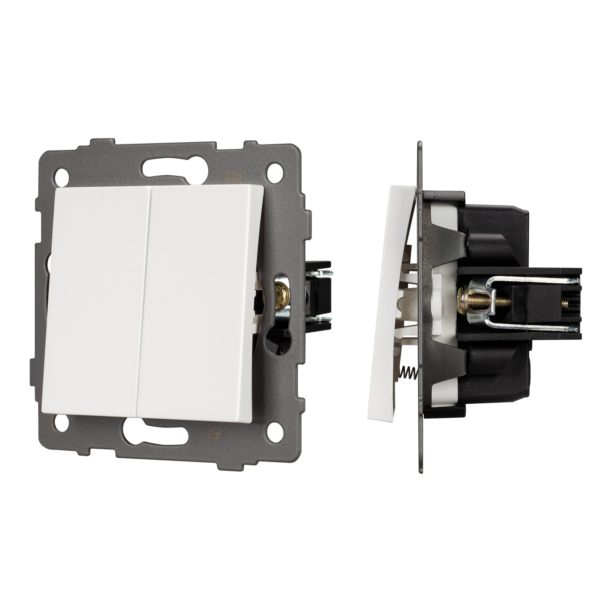 Механизм выключателя двухклавишный самовозвратный SWT-MKR2-PL-WH-V (250V, 10A) (Arlight, -)
