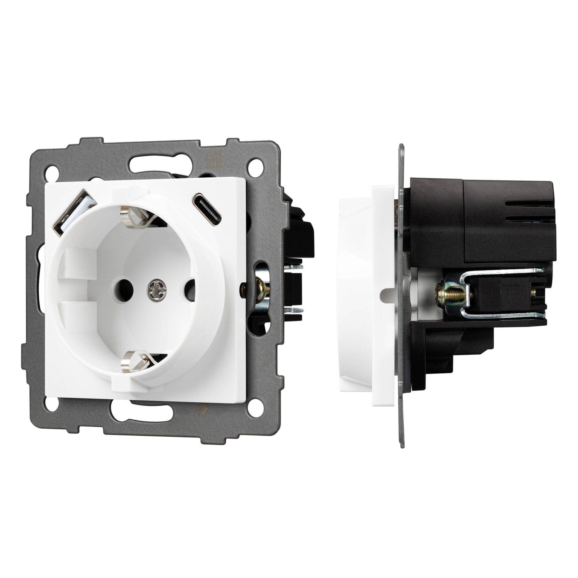 Механизм розетки с быстрой USB зарядкой SCT-MUAC-PL-WH-V (250V, 16A) (Arlight, -)