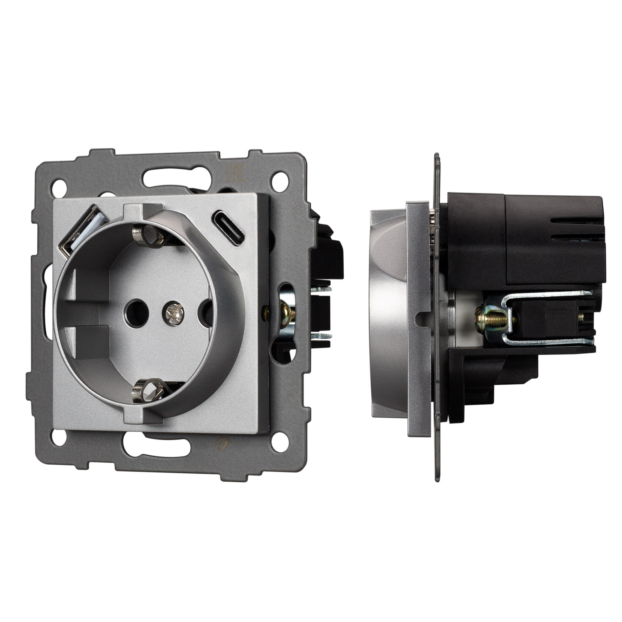 Механизм розетки с USB зарядкой SCT-MUAC-PL-GR-V (250V, 16A) (Arlight, -)