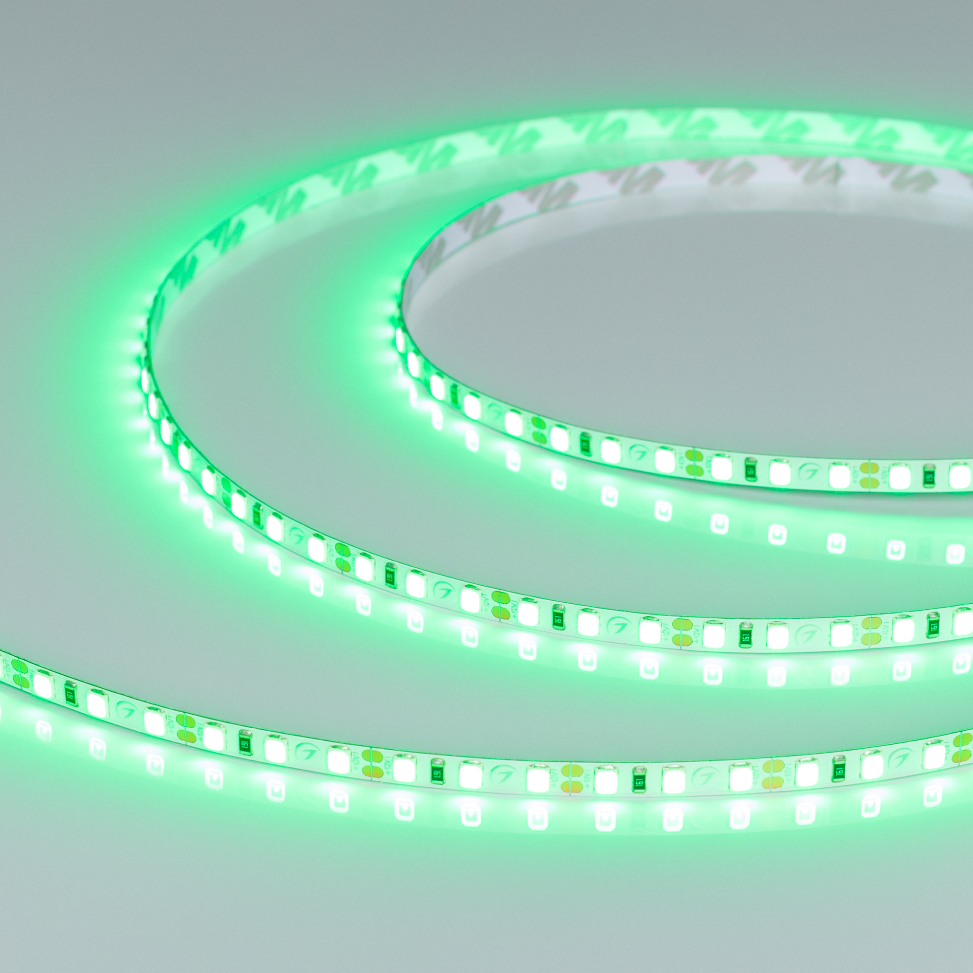 Светодиодная лента RT-A120-5mm 12V Green (9.6 W/m, IP20, 2835, 5m) (Arlight, узкая)