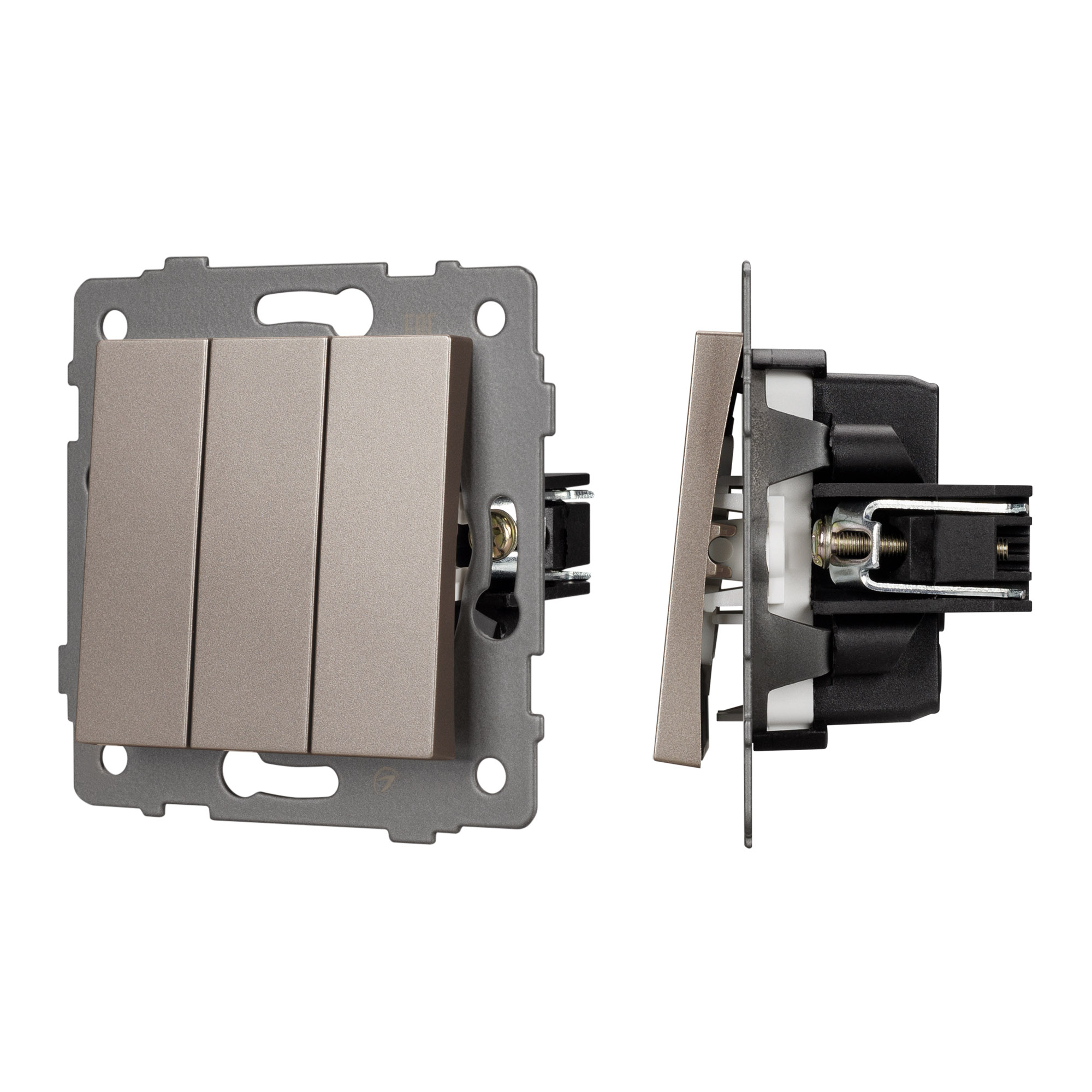 Механизм выключателя трехклавишный непроходной SWT-MK03-PL-GD-V (250V, 10A) (Arlight, -)