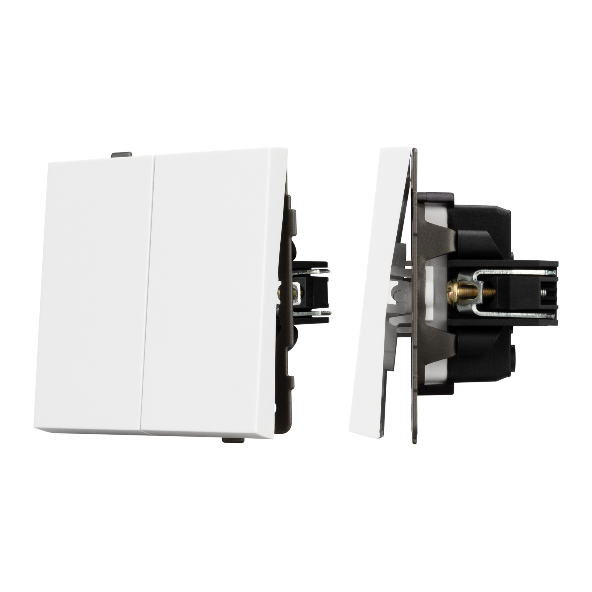 Механизм выключателя двухклавишный непроходной SWT-TENDO-MK02-PL-WH (230V, 10A) (Arlight, Белый)