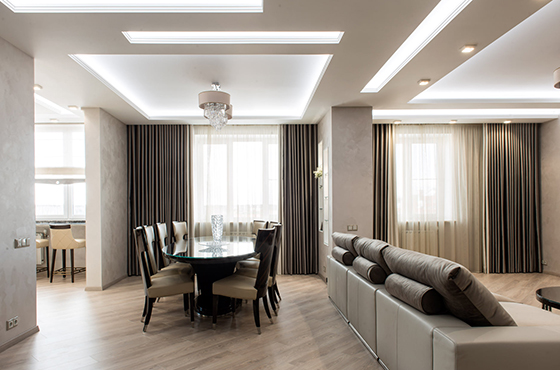 Подсветка кухни, столовой и зоны отдыха московской квартиры