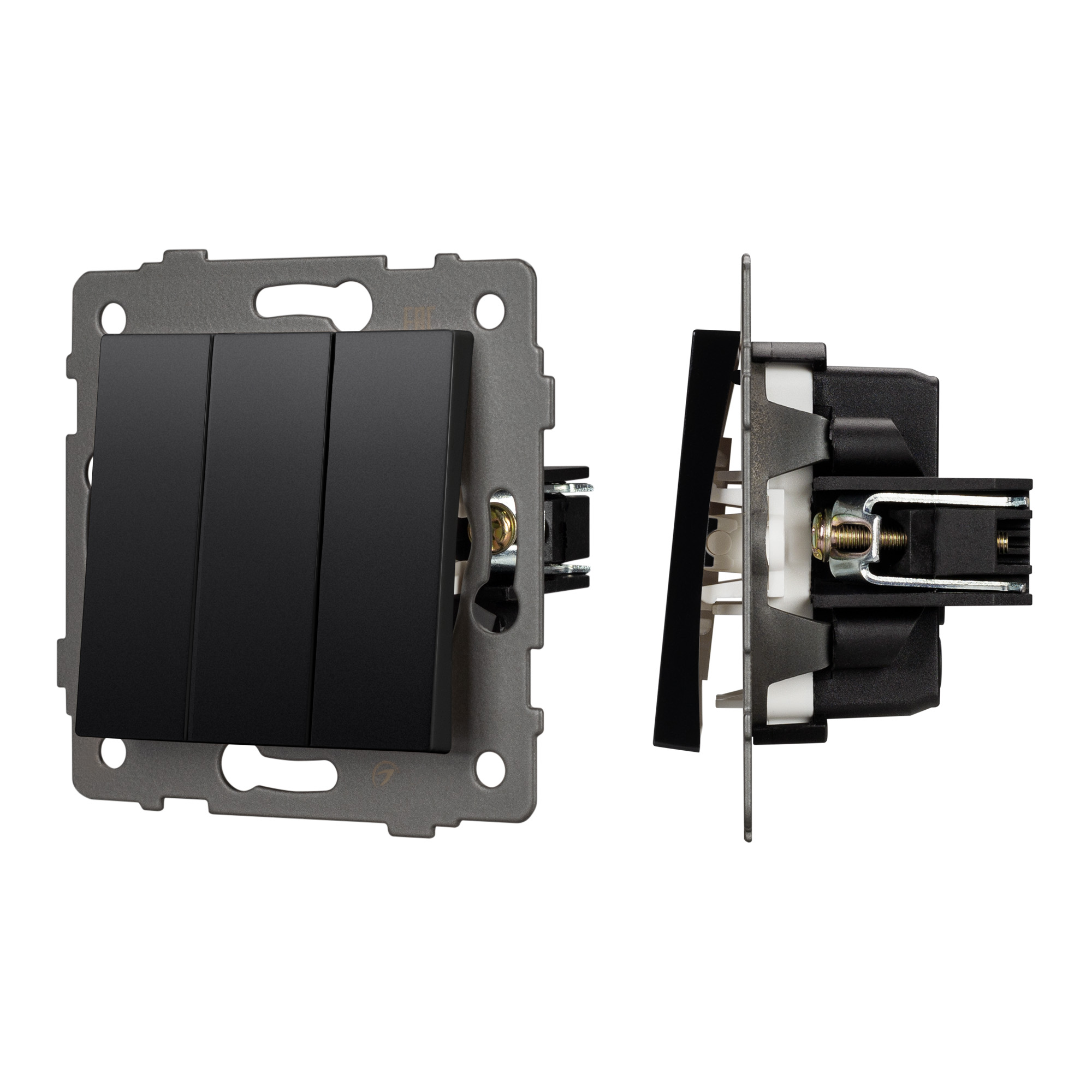 Механизм выключателя трехклавишный непроходной SWT-MK03-PL-BK-V (250V, 10A) (Arlight, -)