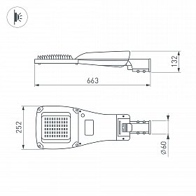 Светильник OXOR-GRES-663х252-60W Day4000 (GR, 150x80 deg, 230V) IP66 (Arlight, -)