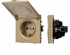 ARL NOBE Розетка зк со шторками и крышкой софт-тач золотой песок SCT-MCP-SFPL-GD (250V, 16A) (Arlight, -)