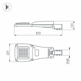 Светильник OXOR-GRES-572х221-45W Day4000 (GR, 150x80 deg, 230V) IP66 (Arlight, -)