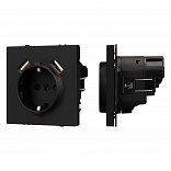 ARL NOBE Розетка зк со шторками с USB тип А+А софт-тач черный оникс SCT-MUAA-SFPL-BK (250V, 16A) (Arlight, -)