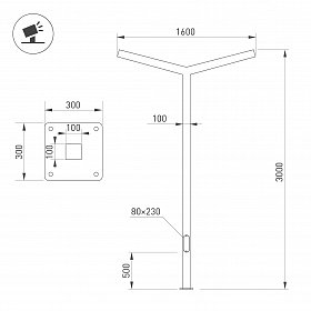 Опора OXOR-STER-Y-2000x100x100-L3000-100W Warm3000 (BK, 230V) IP65 (Arlight, Сталь)