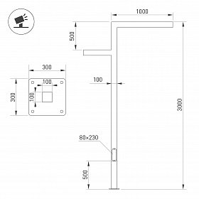 Опора-светильник OXOR-STER-Z-1600x100x100-L3000-100W Warm3000 (BK, 230V) IP65 (Arlight, -)