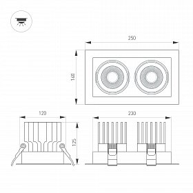 Светильник MS-VORTEX-BUILT-S250x140-2x30W Warm3000 (BK-BK, 50 deg, 230V) (Arlight, IP20 Металл, 5 лет)