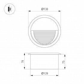 Светильник встраиваемый LTD-RIBONIK-R138-5W Warm3000 (Черный, 50 deg, 230V) (Arlight, IP65 Металл, 5 лет)