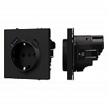 ARL NOBE Розетка зк со шторками с USB тип А+С софт-тач черный оникс SCT-MUAC-SFPL-BK (250V, 16A) (Arlight, -)