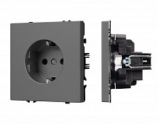 ARL NOBE Розетка зк со шторками софт-тач серый базальт SCT-MEU-SFPL-GR (250V, 16A) (Arlight, -)