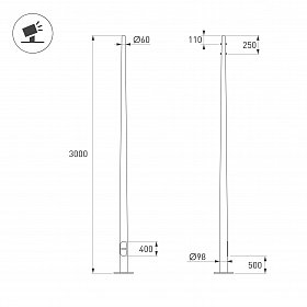 Опора фланцевая OXOR-OK-D60-L3000 (BK) (Arlight, Сталь)