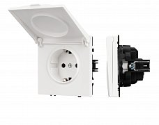 ARL NOBE Розетка зк со шторками и крышкой софт-тач белый кварц SCT-MCP-SFPL-WH (250V, 16A) (Arlight, -)