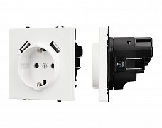ARL NOBE Розетка зк со шторками с USB тип А+А софт-тач белый кварц SCT-MUAA-SFPL-WH (250V, 16A) (Arlight, -)