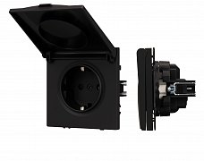 ARL NOBE Розетка зк со шторками и крышкой софт-тач черный оникс SCT-MCP-SFPL-BK (250V, 16A) (Arlight, -)