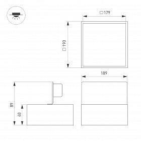 Светильник DL-GRIGLIATO-S190x190-24W Warm3000 (GR, 100 deg, 230) (Arlight, IP40 Металл, 5 лет)