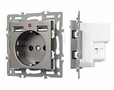 Механизм розетки с USB зарядкой SCT-MUAA-PL-GR (250V, 16A) (Arlight, -)