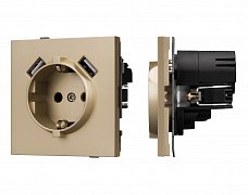 Механизм розетки с USB зарядкой SCT-TENDO-MUAA-SFPL-GD (230V, 16A) (Arlight, Матовый песочный)